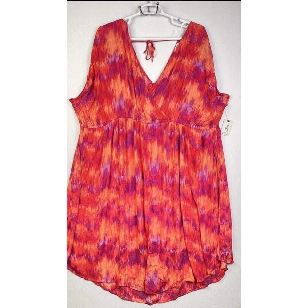 Terre & Sky Dress Women's 3XL 24 - 26 V Neck Pockets Midi Gathered Under Bust